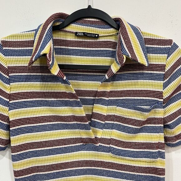 Zara Multicolor Striped Collared Knit Crop Top Size Small Retro Kidcore - Picture 2 of 5